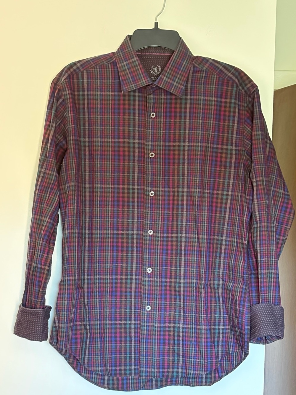 BUGATCHI UOMO Mens Shaped Fit Plaid Sport Shirt Multicolor Contrast Cuff Sz M